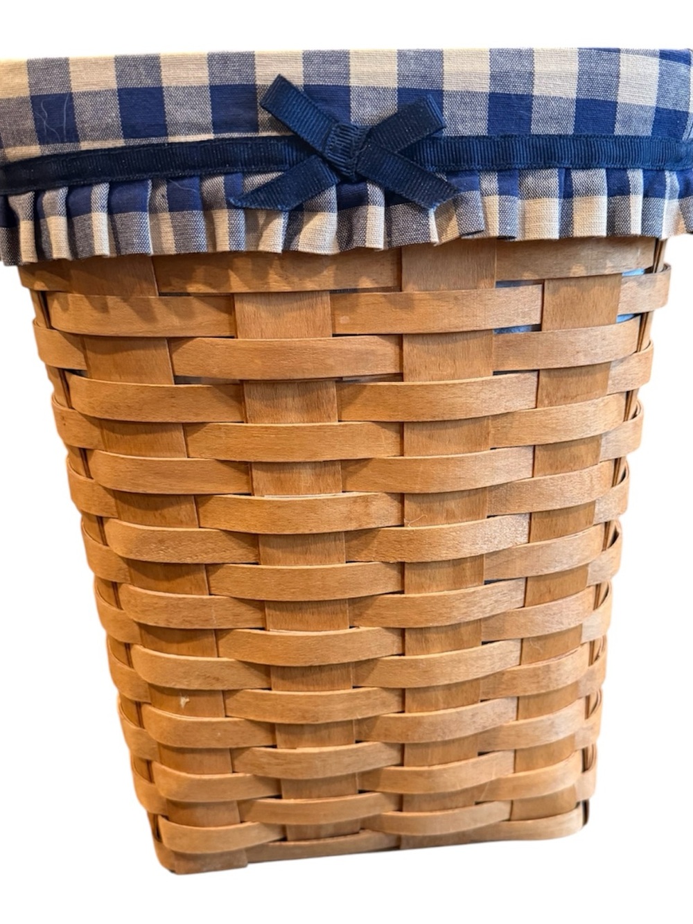 Longaberger Natural Woven Basket with Blue Gingham Liner and Bow